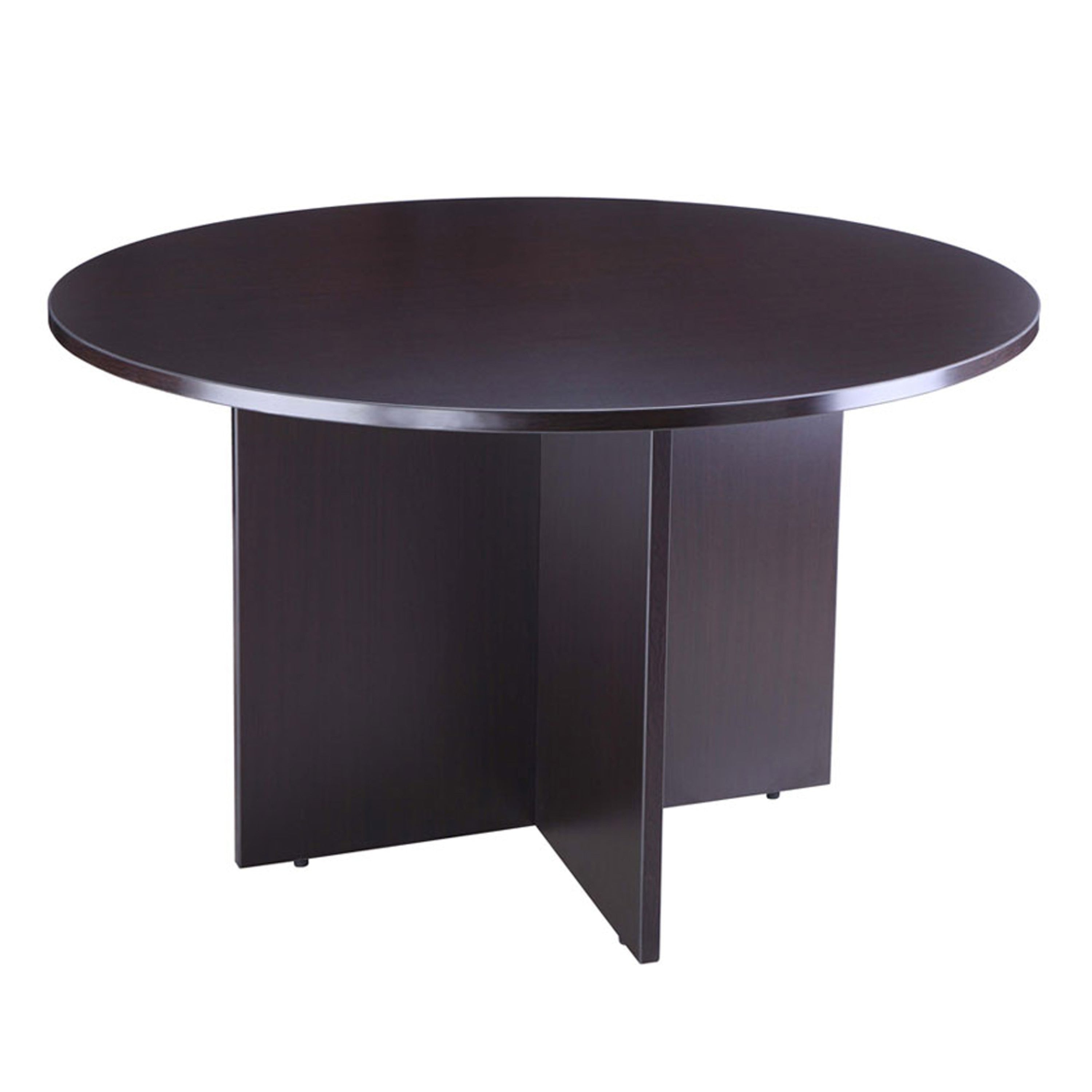 Zoa 47 Inch Round Office Meeting Table With Cross Base Mocha Brown