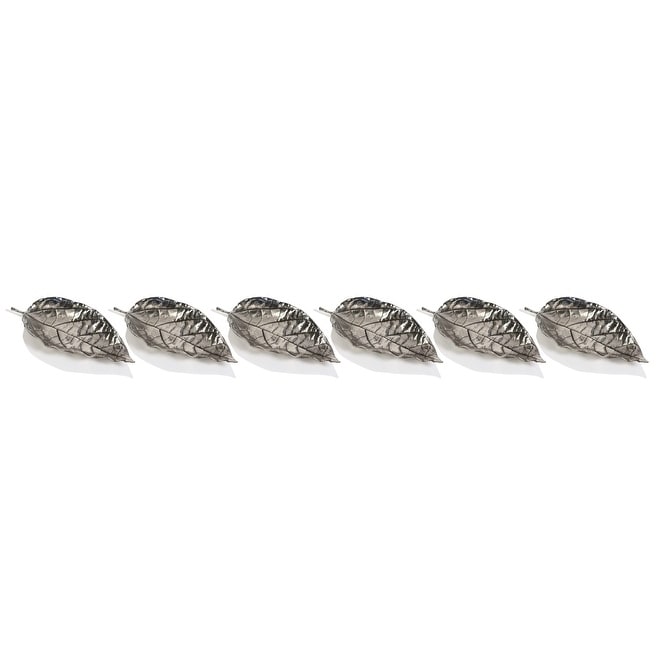 Antique Pewter Decorative Tray Osage Orange Leaf Design Set Of 6