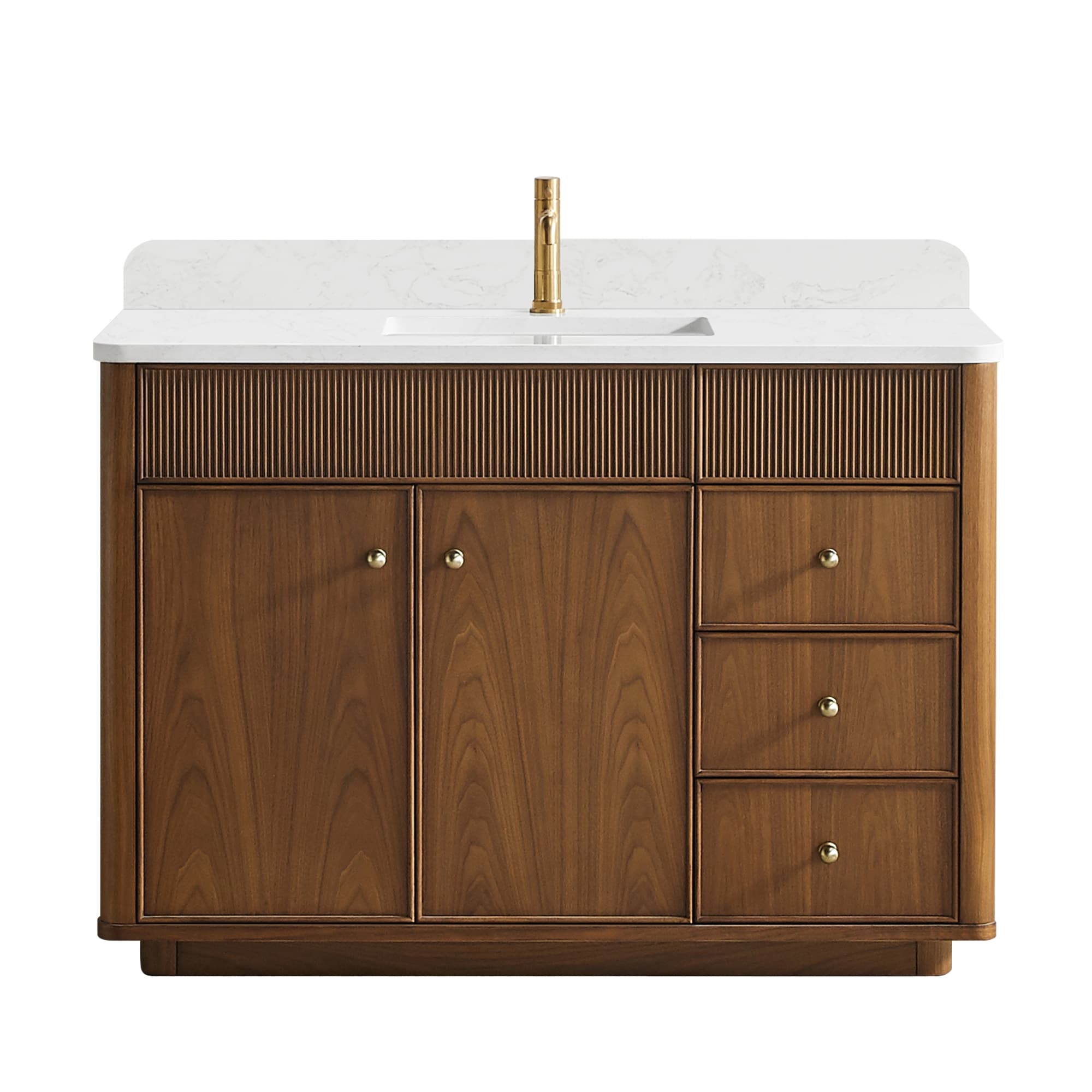 Zogno Solid Wood Bath Vanity With Composite Stone Top No Mirror