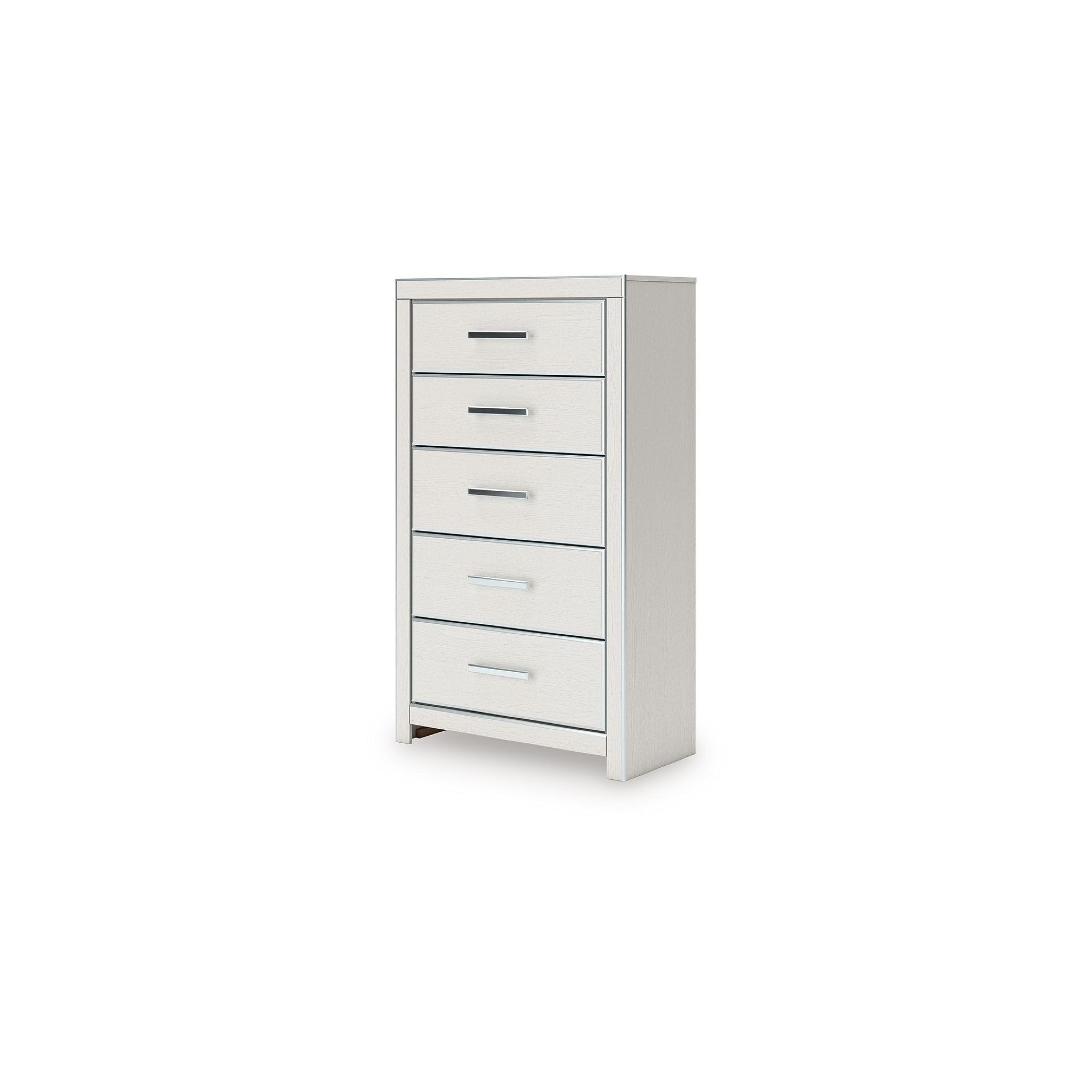 Zura Tall Dresser Chest 5 Drawers With Modern Chrome Handles Matte White