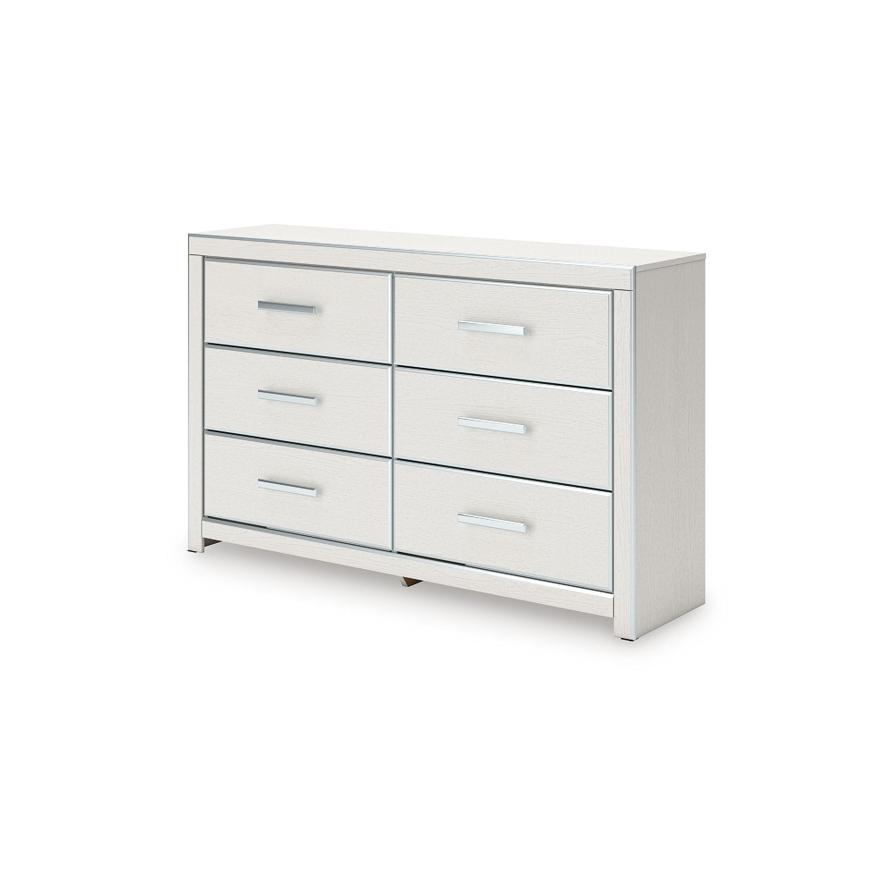 Zura Wide Dresser 6 Drawers Faceted Chrome Handles Matte White Wood