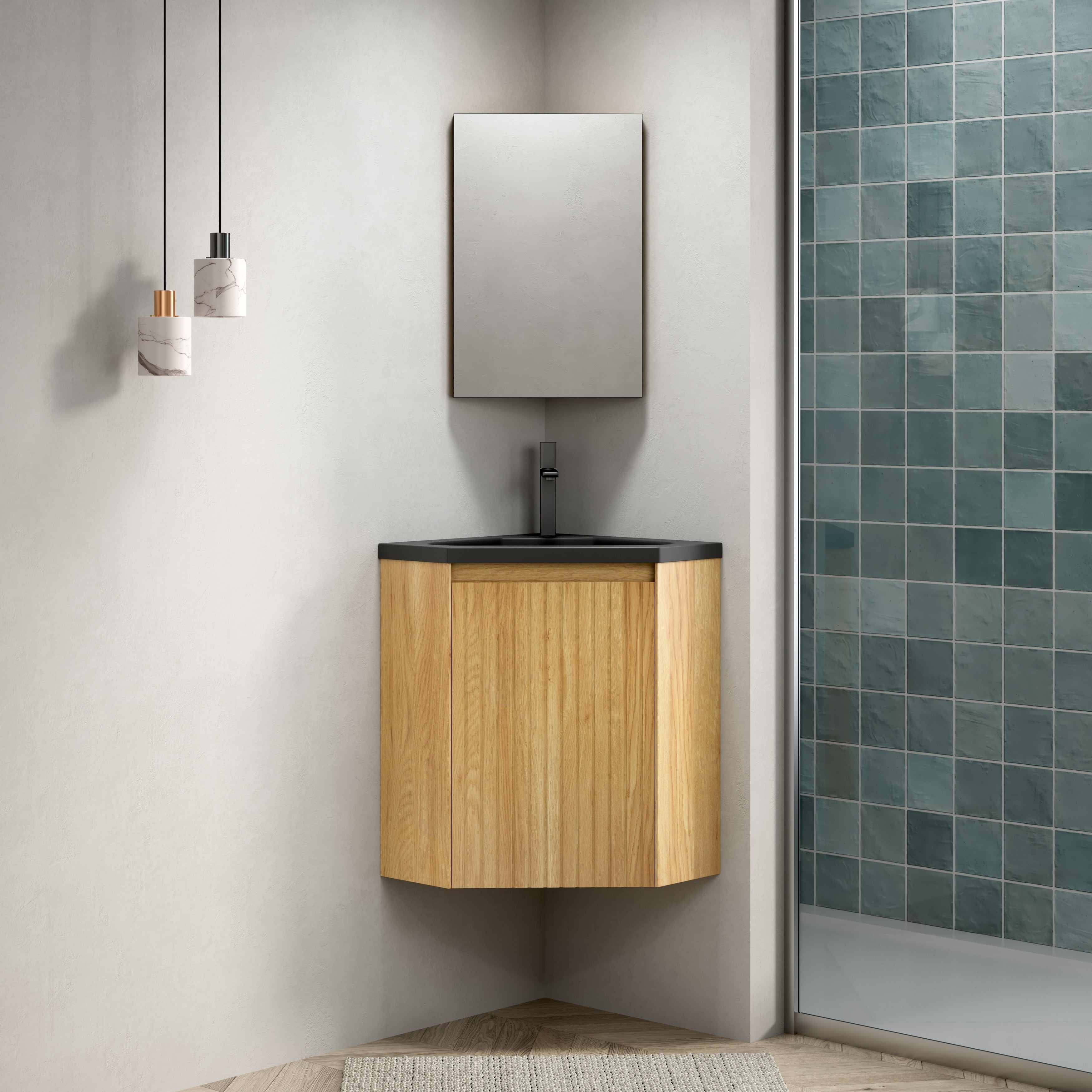 Zuri Modern Floating Corner Bathroom Vanity With Integrated Resin Sink And Soft Close Door By Gdfstudio