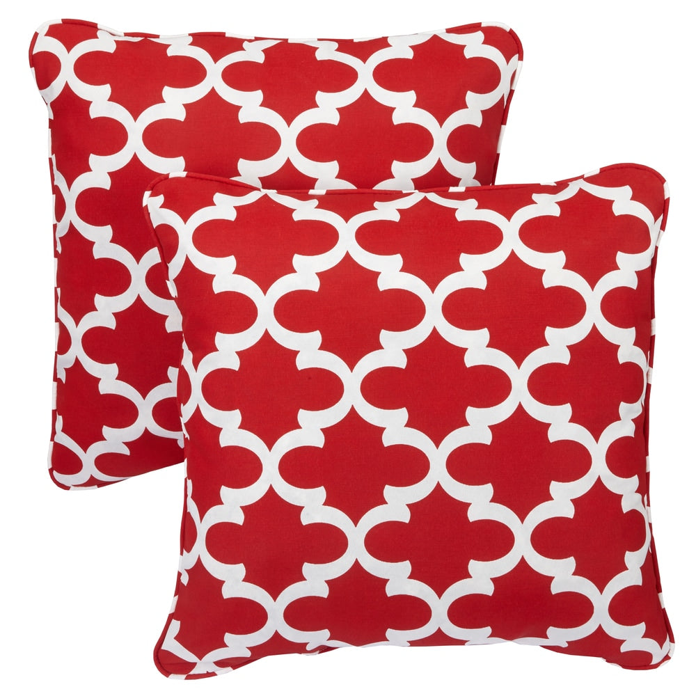 Scalloped Red Corded Indoor Outdoor Square Pillows Set Of 2