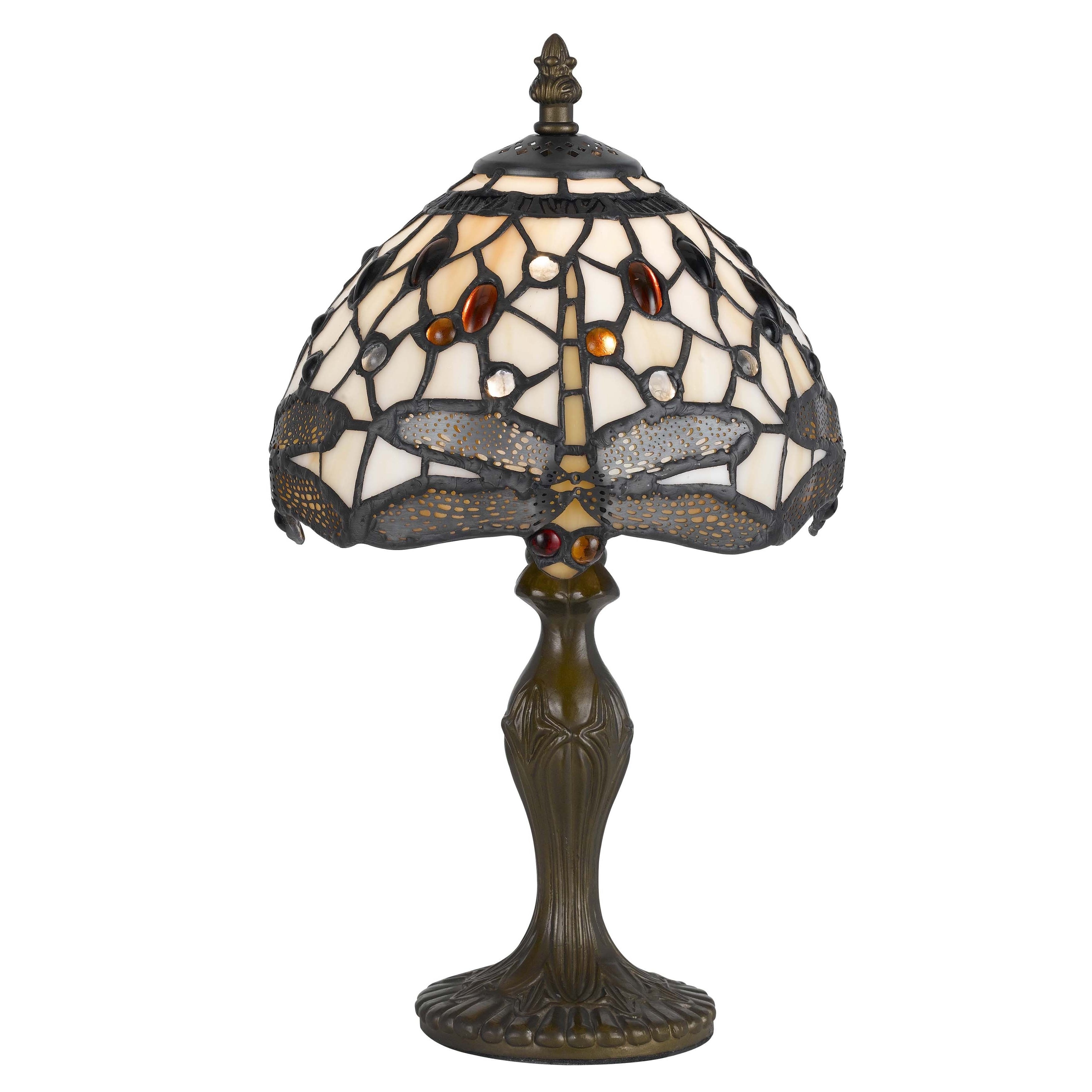 Cal Lighting Tiffany Style Grey Dragonfly 1 Light Antique Brass Accent Lamp