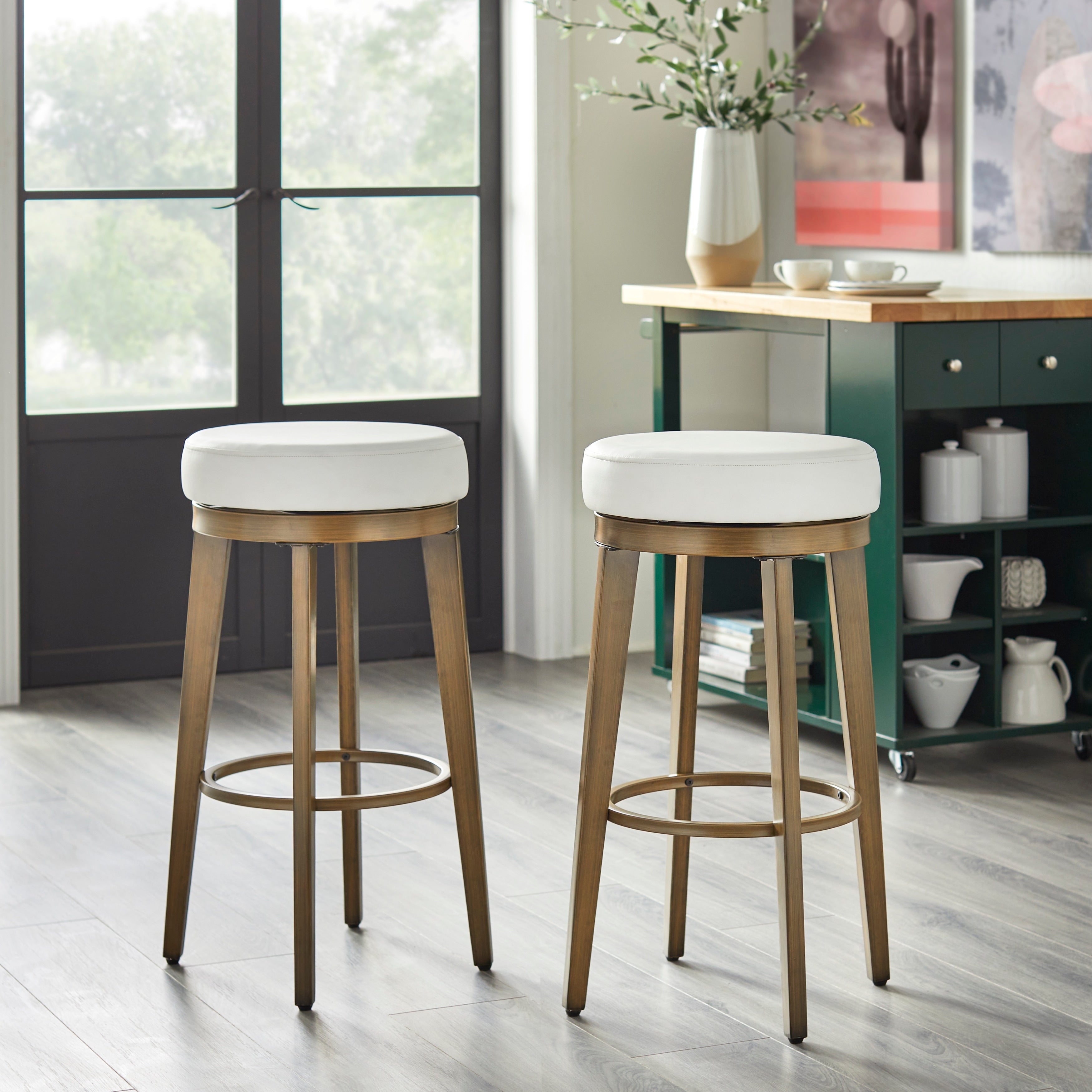 Angelo Home Linden Leather Swivel Stool Set Of 2