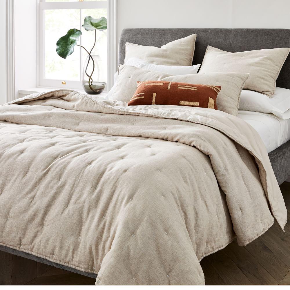 European Flax Linen Cotton Metallic Bedspread & Pillowcases - Belgian Flax