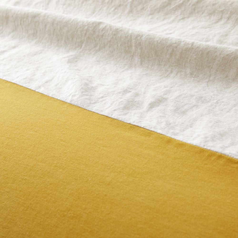 Belgian Flax Linen & Cotton Velvet Blocked Duvet Cover & Pillowcases - Flax/Dark Horseradish