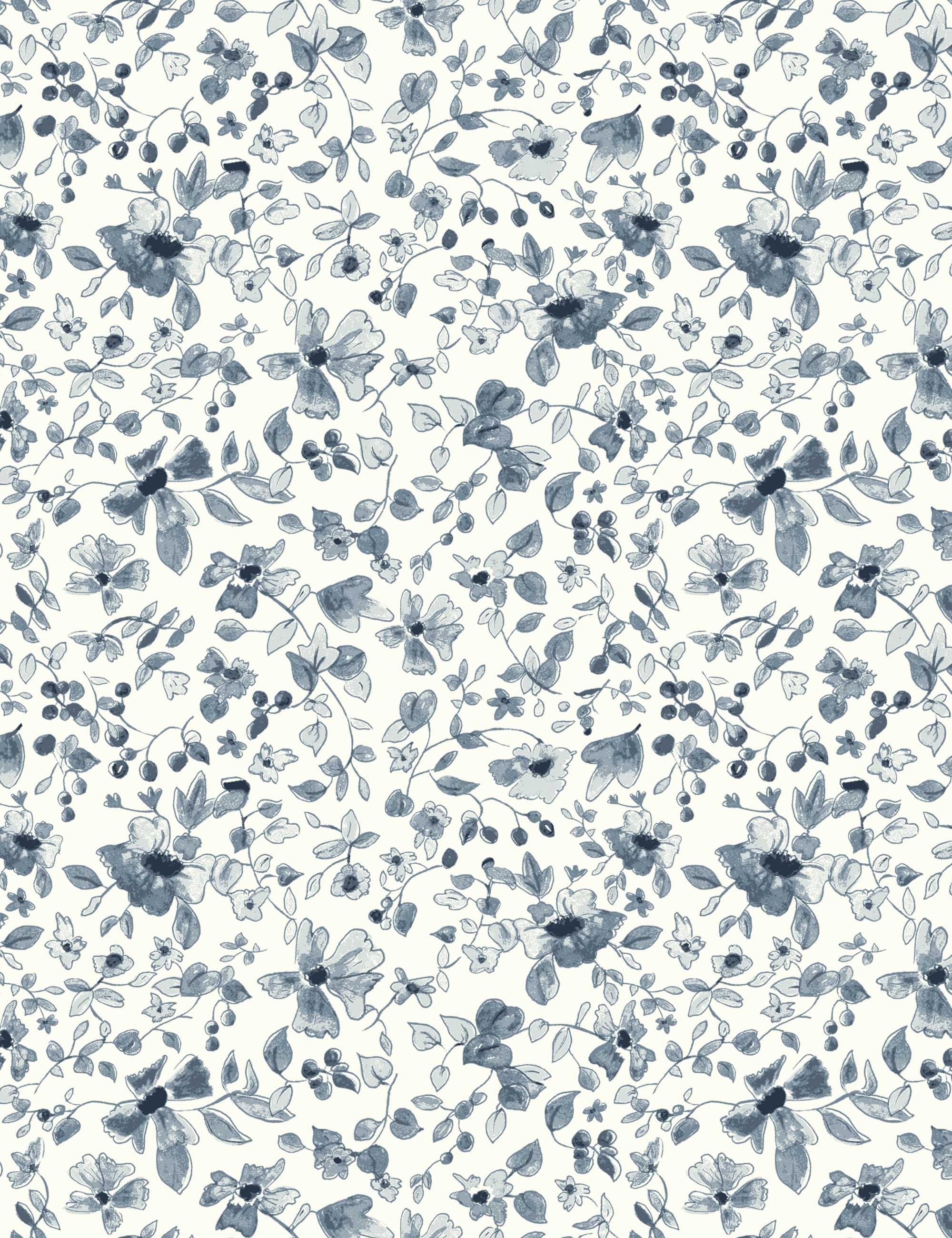 Rylee + Cru Blue Floral Wallpaper Swatch