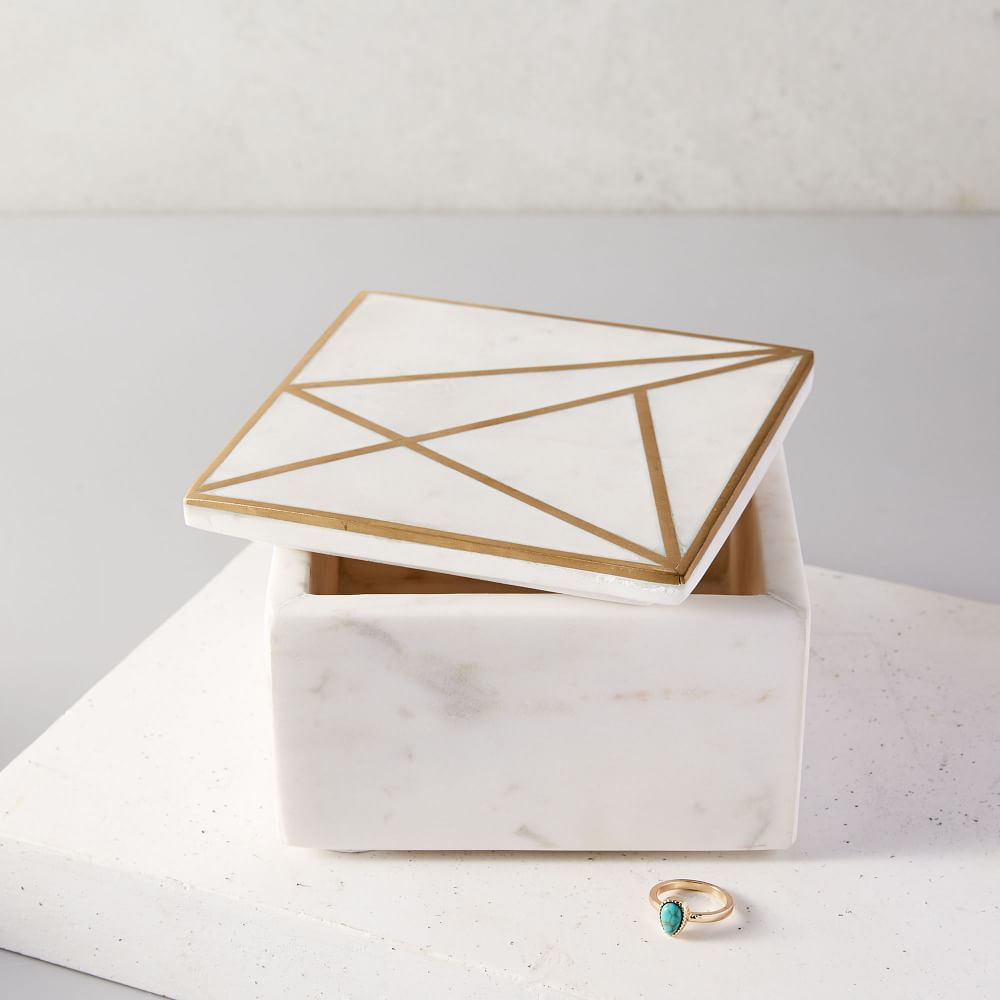 Brass Inlay Marble Box, Square
