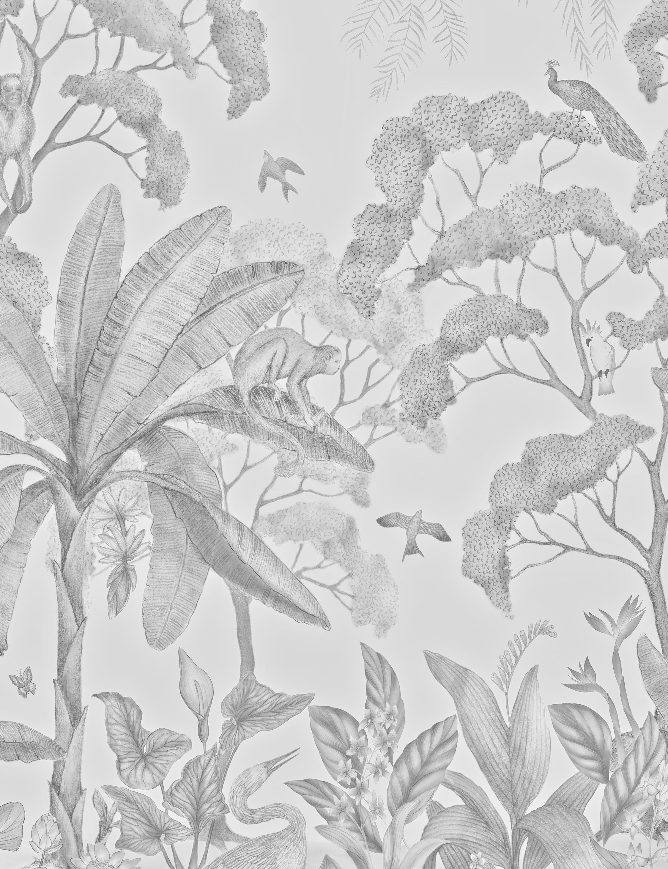 Jungle Wallpaper Swatch, Black and White