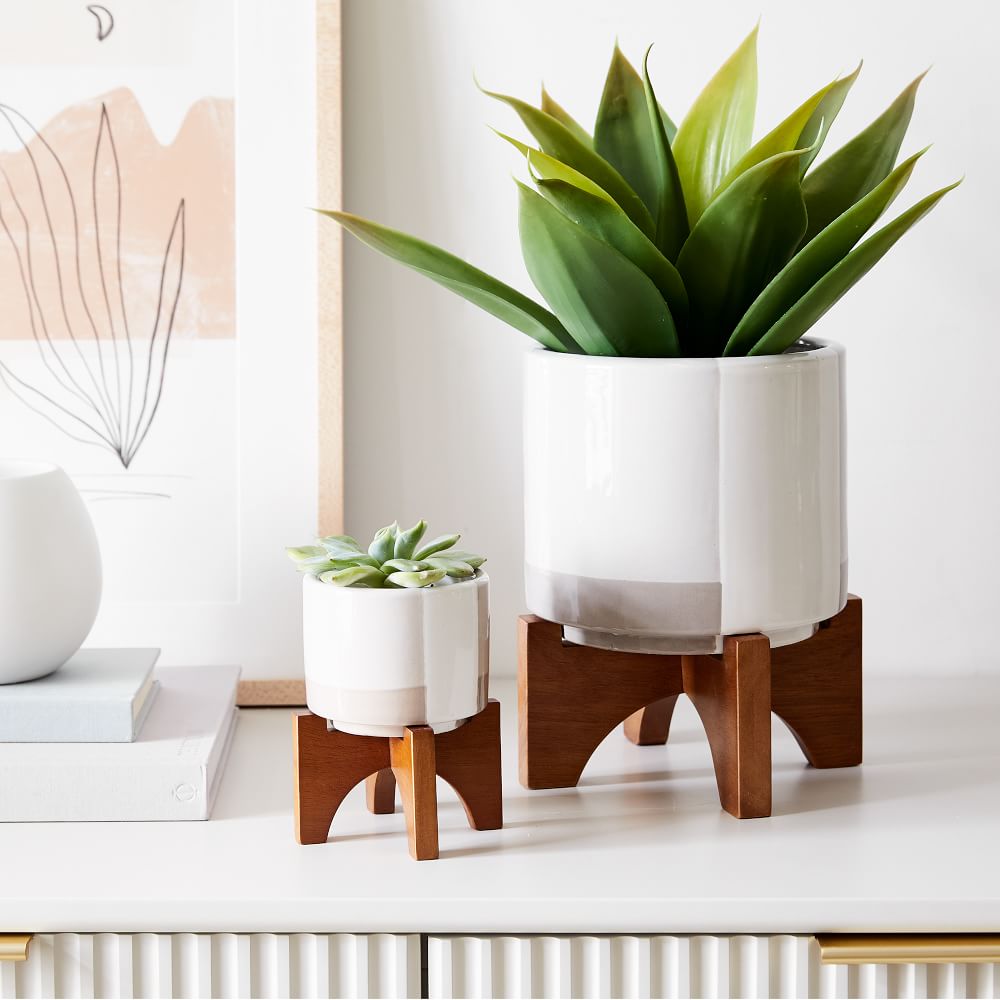 Mid-Century Turned Wood Tabletop Planters - Colourblock