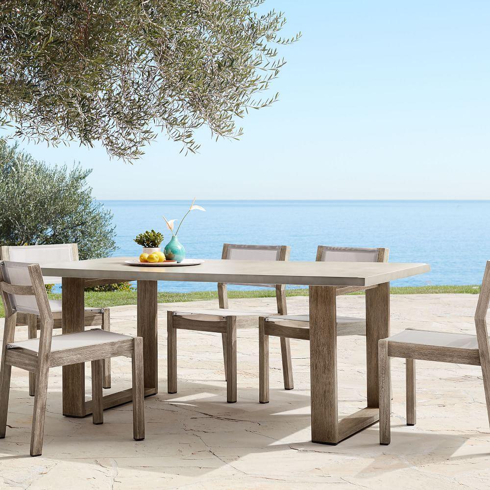 Concrete Garden Dining Table + Portside Garden Textilene Chairs Set - Weathered Grey