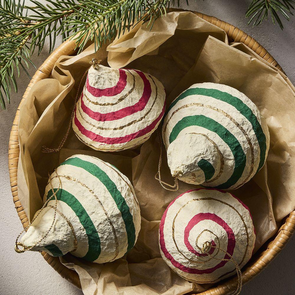 Cotton Mache Stripe Baubles (Set of 4)