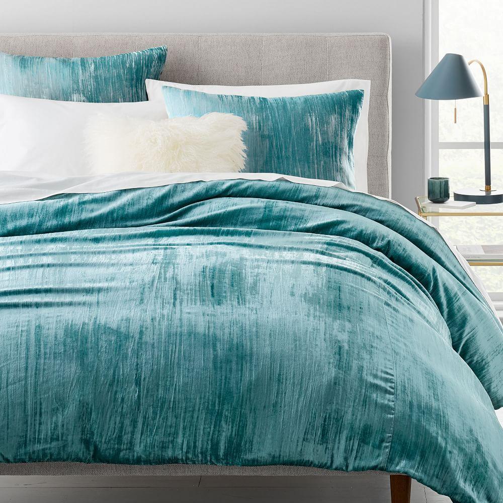 Crinkle Velvet Duvet Cover & Pillowcases - Astor Blue