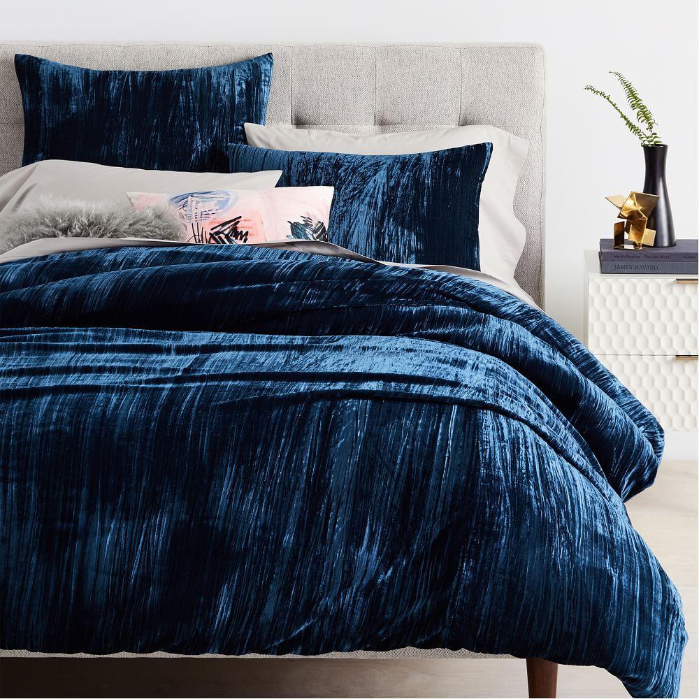 Crinkle Velvet Duvet Cover & Pillowcases - Regal Blue