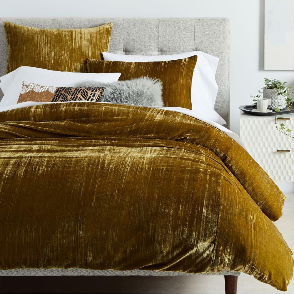 Crinkle Velvet Duvet Cover + Pillowcases - Wasabi