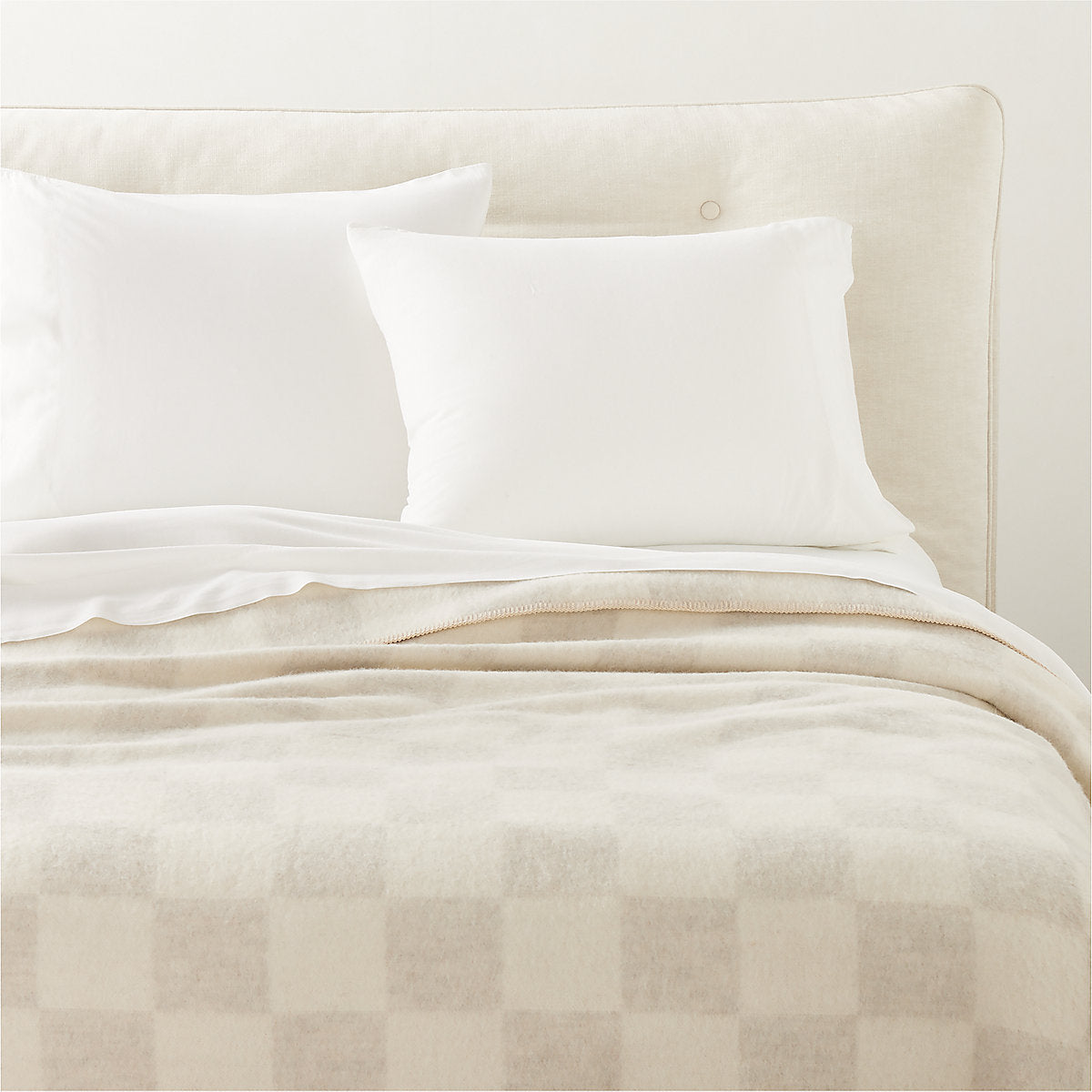 Crosby Ivory Check Alpaca Lumbar Pillow with Feather-Down Insert 48inx12in by Blacksaw