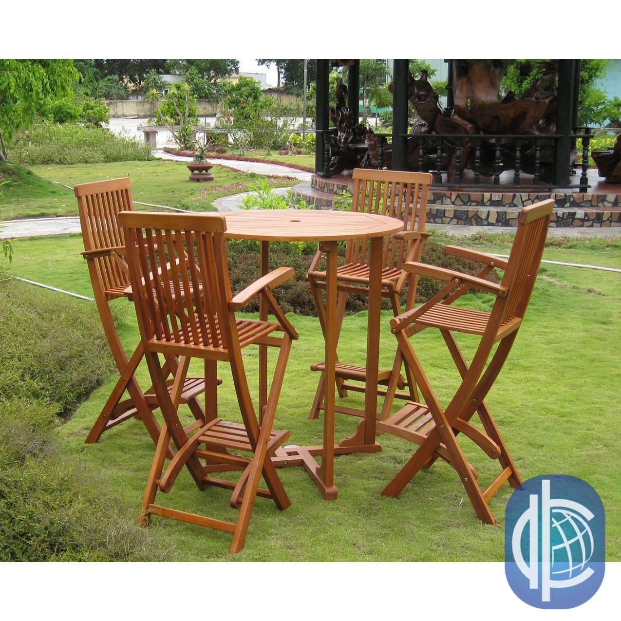 International Caravan Royal Tahiti Lugo 5 Piece Outdoor Bar Height Dining Set