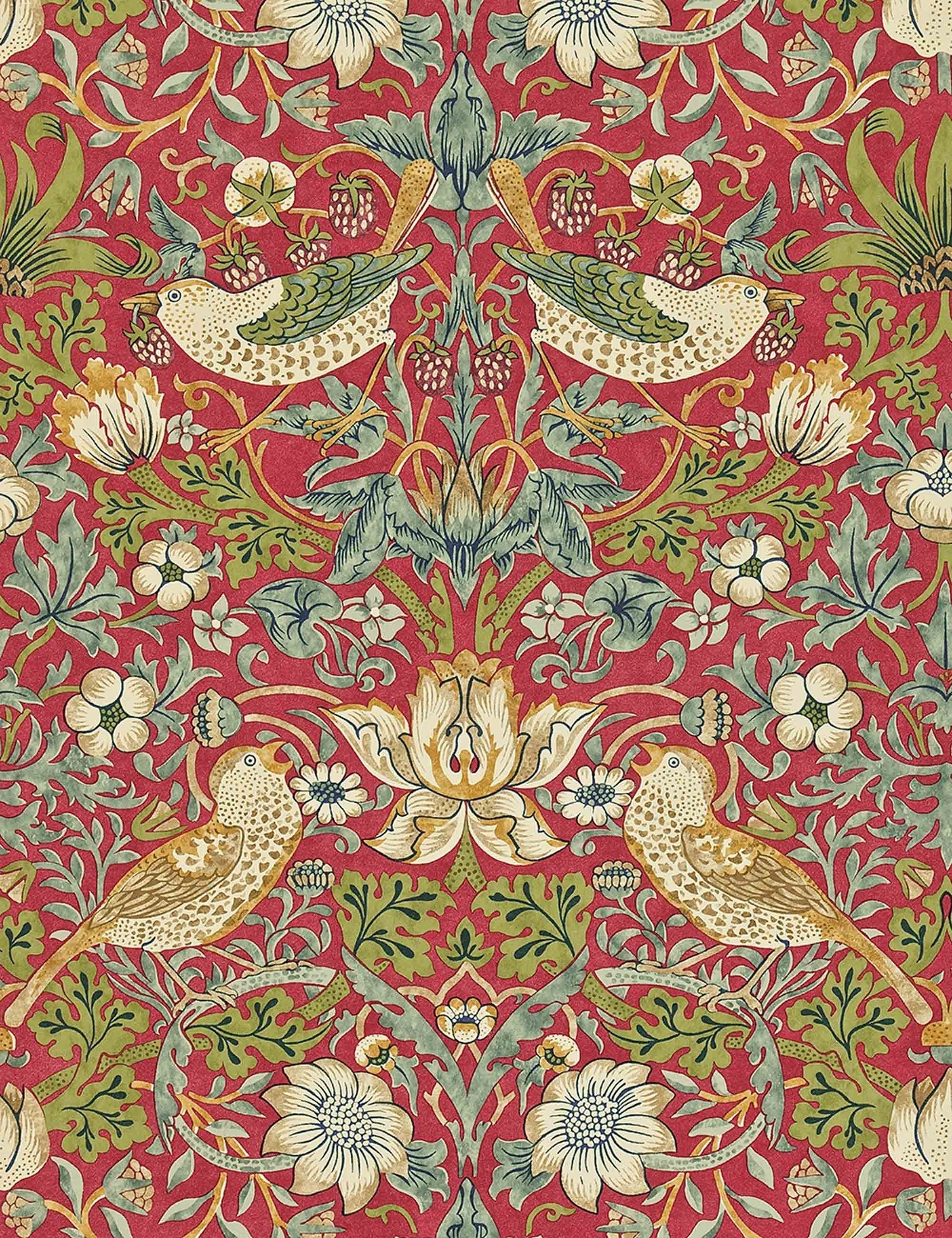 Morris & Co. Strawberry Thief Wallpaper, Crimson/Slate Swatch