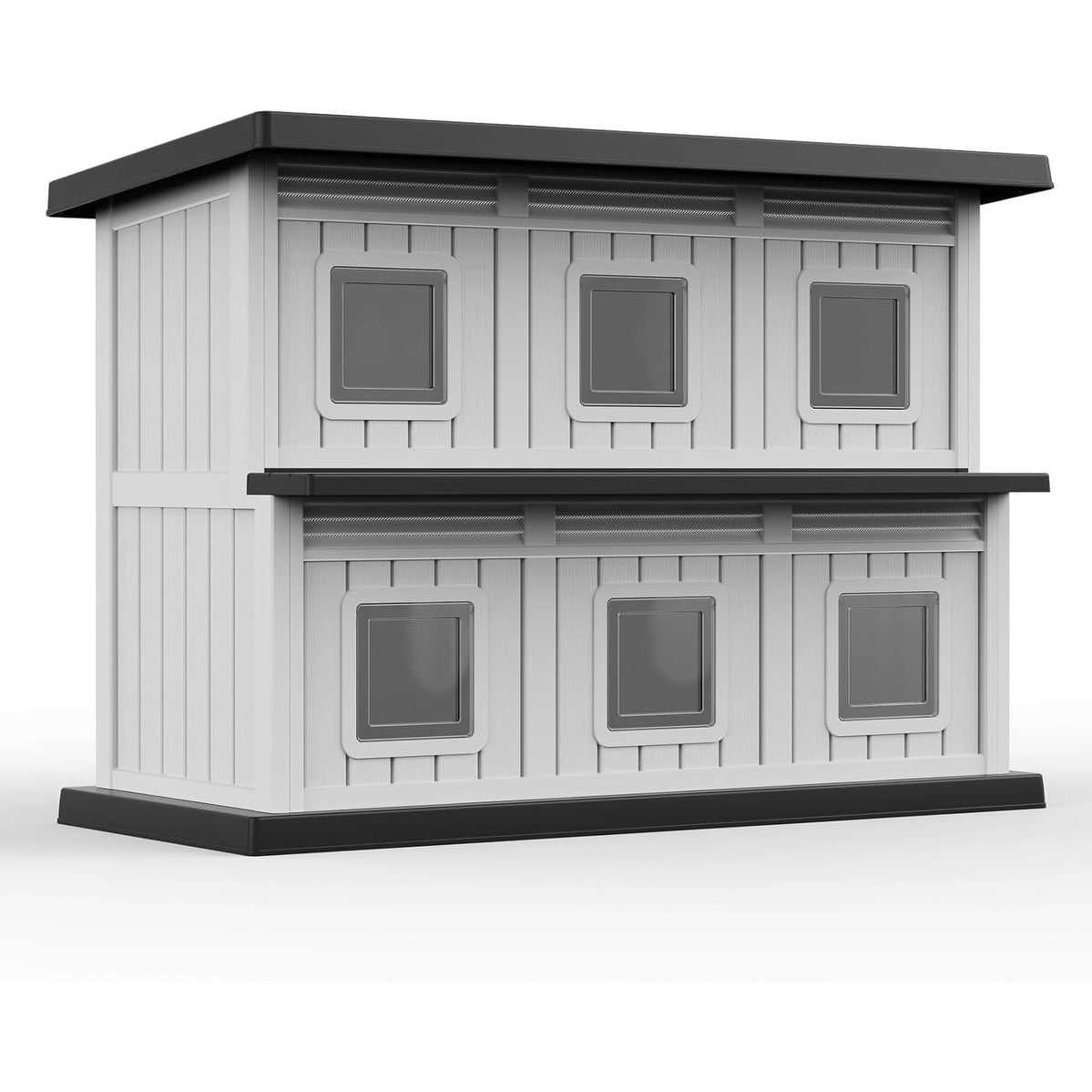 Decksplore Sturdy Outdoor Cat House Weatherproof Resin Shelter With 6 Windbreaks Balcony Black