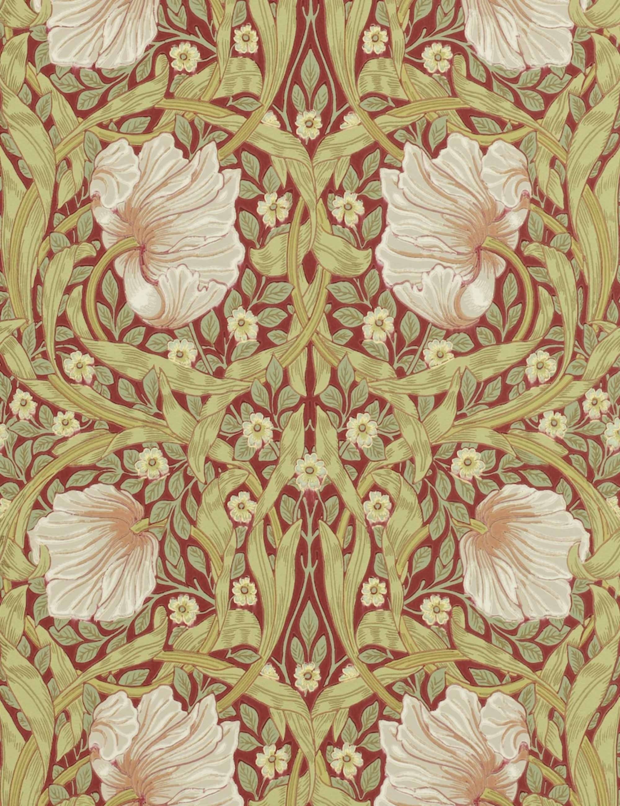 Morris & Co. Pimpernel Wallpaper, Brick/Olive Swatch