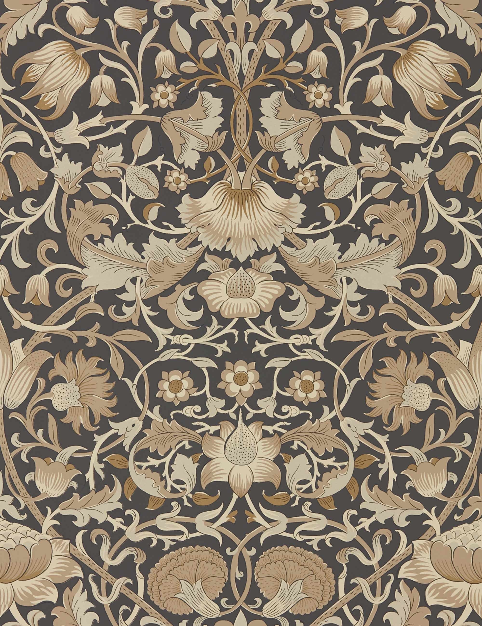 Morris & Co. Pure Lodden Wallpaper, Charcoal/Gold Swatch