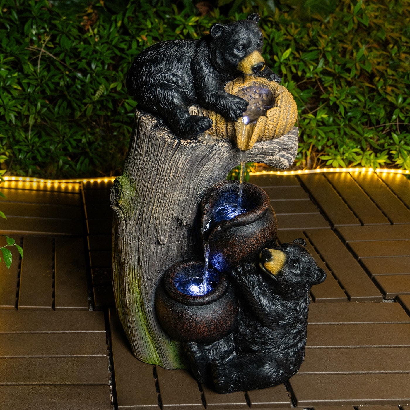 Ear Garden Water Fountain With Led Lights 23.62 Inch Outdoor Cascading Decor 14.96