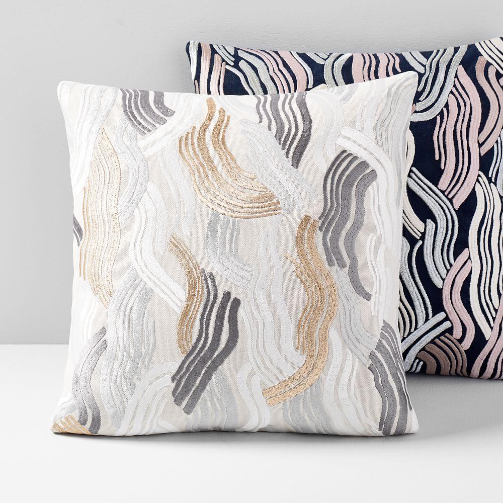 Embroidered Deco Wave Cushion Cover