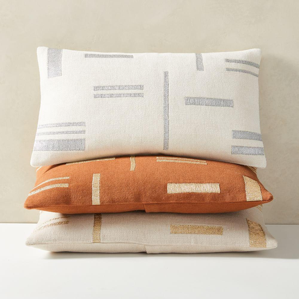 Embroidered Metallic Blocks Lumbar Pillow Cover