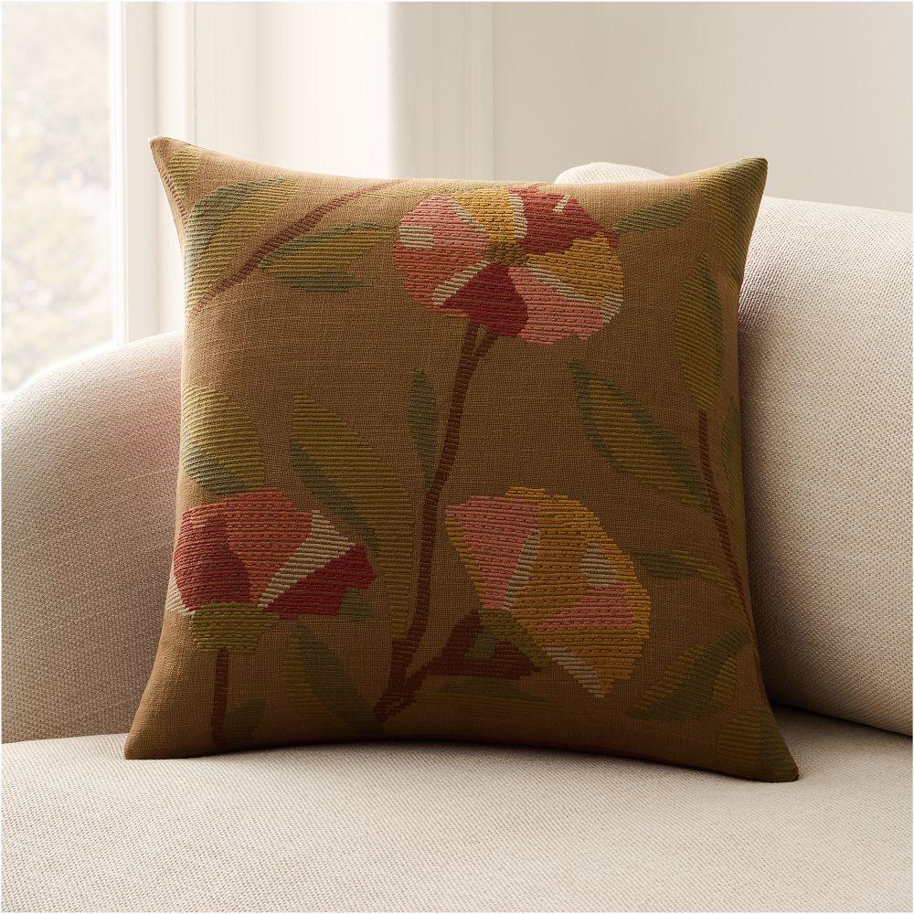 Embroidered Ribbed Floral Cushion Cover