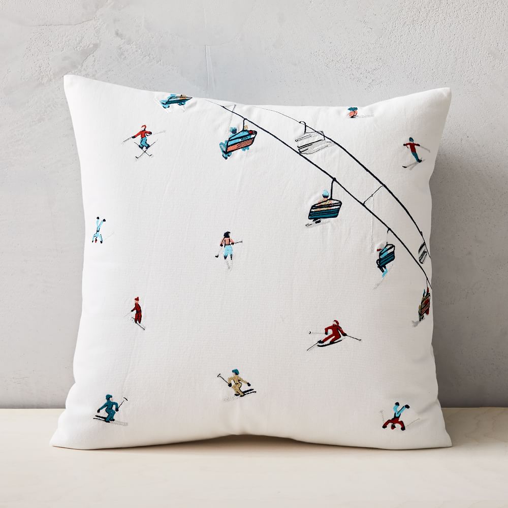 Embroidered Ski Slope Cushion Cover