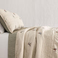 Embroidered Skier Bedspread and Pillowcases