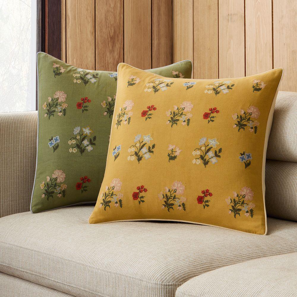 Emma Chamberlain Embroidered Floral Cushion Cover