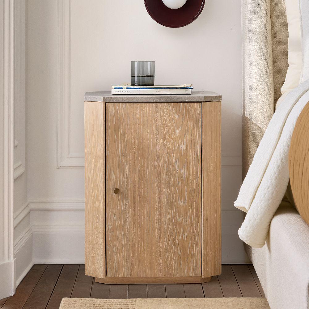 Essex Cerused Travertine Bedside Table (46 cm)