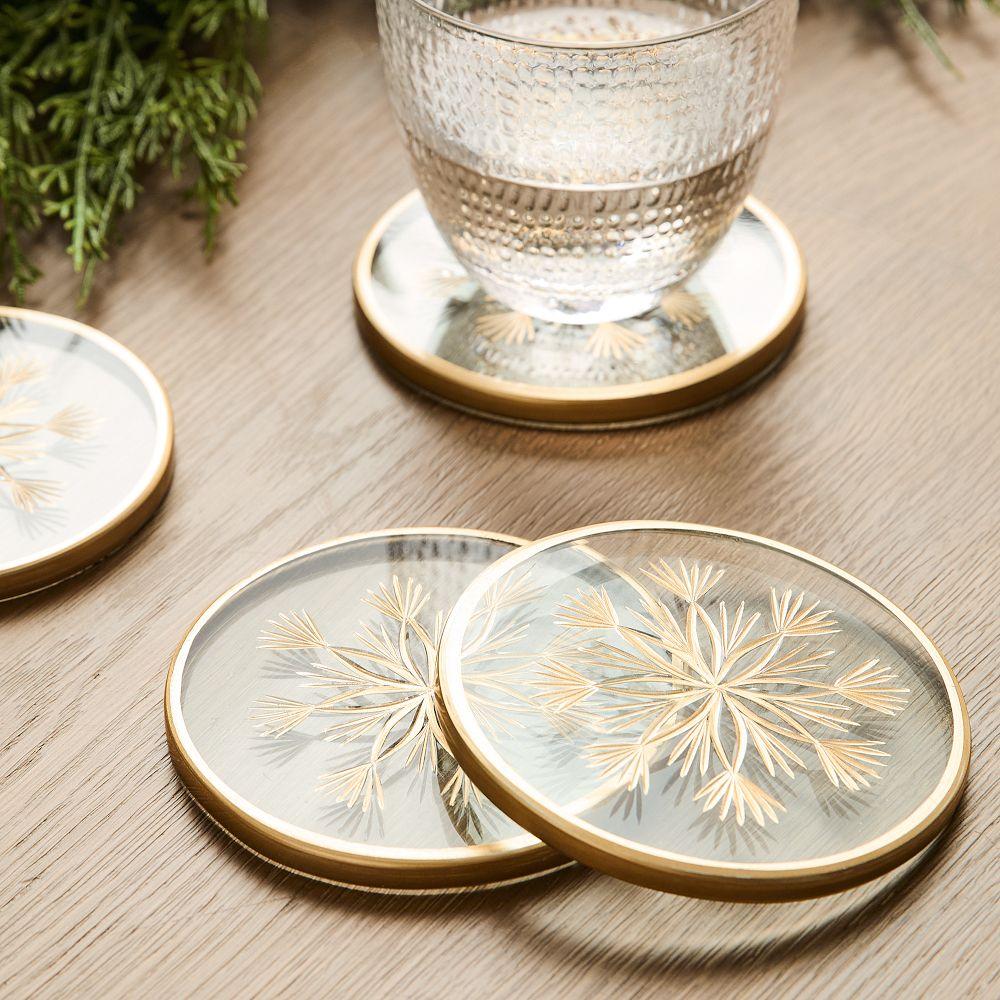 Etched Glass Snowflake Coaster Sets