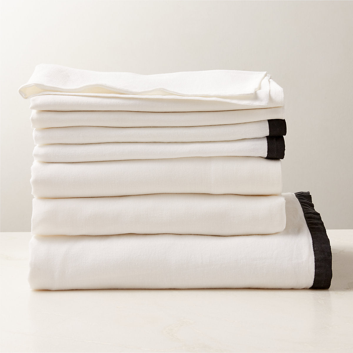 Classic EUROPEAN FLAX-Certified Linen White and Black Border Euro Pillow Shams Set of 2