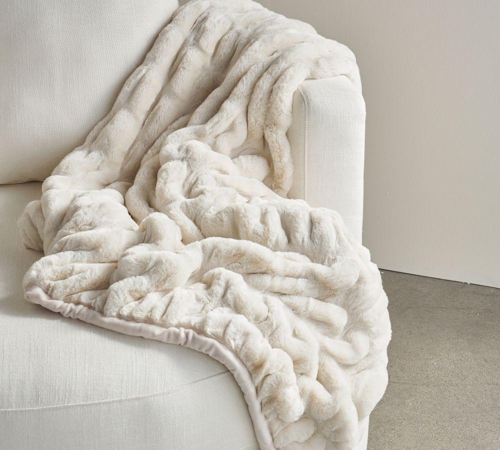 Pottery Barn Faux Fur Ruched Throw