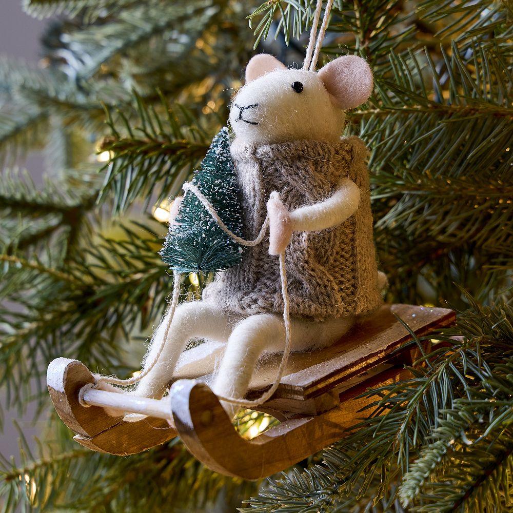 Felt Sled Mouse Bauble