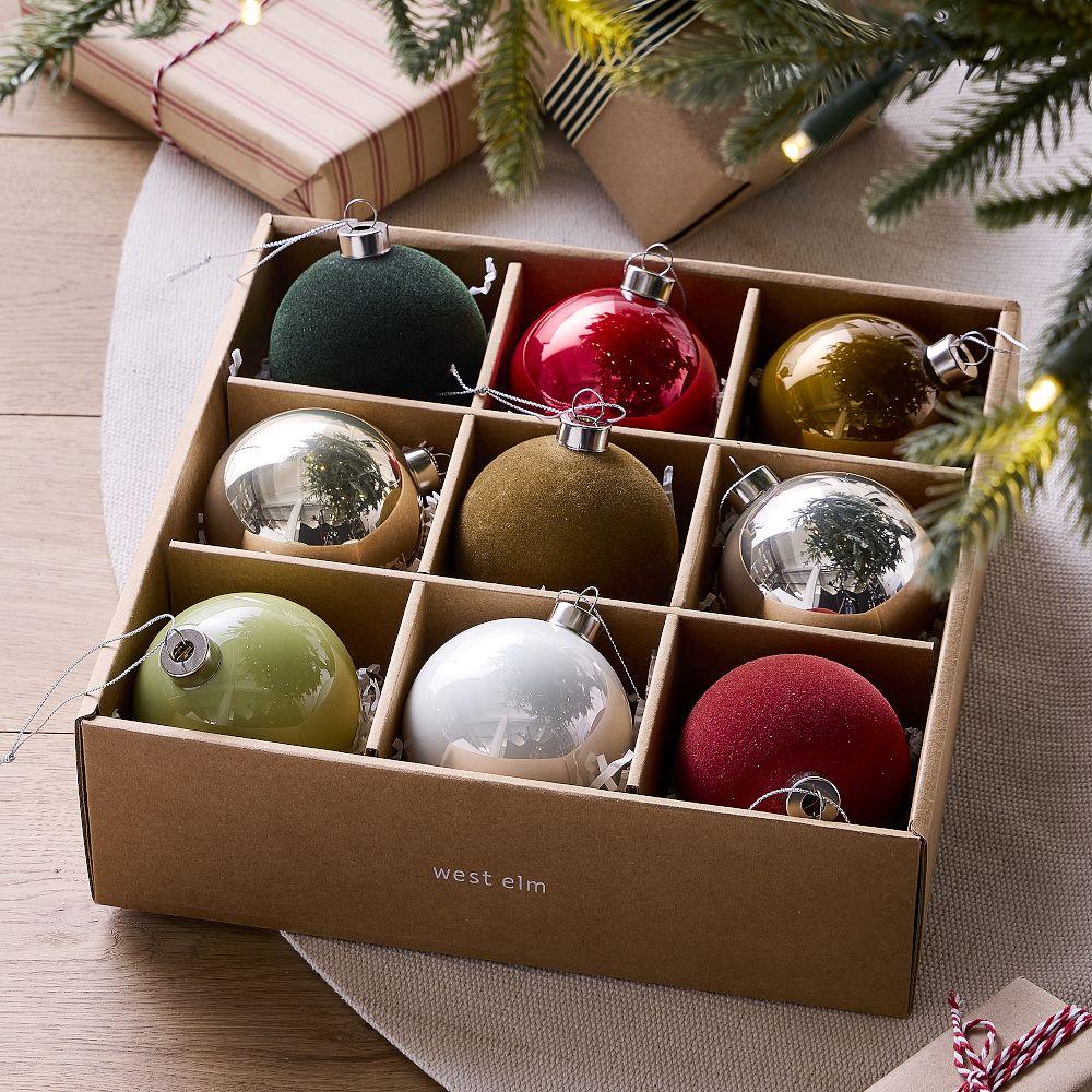 Festive Glass Ball Baubles (Set of 9)
