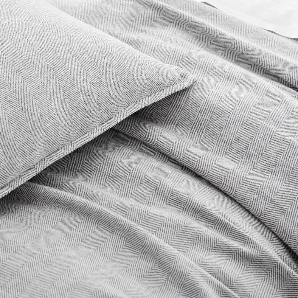 Organic Flannel Herringbone Duvet Cover + Pillowcases - Medium Grey