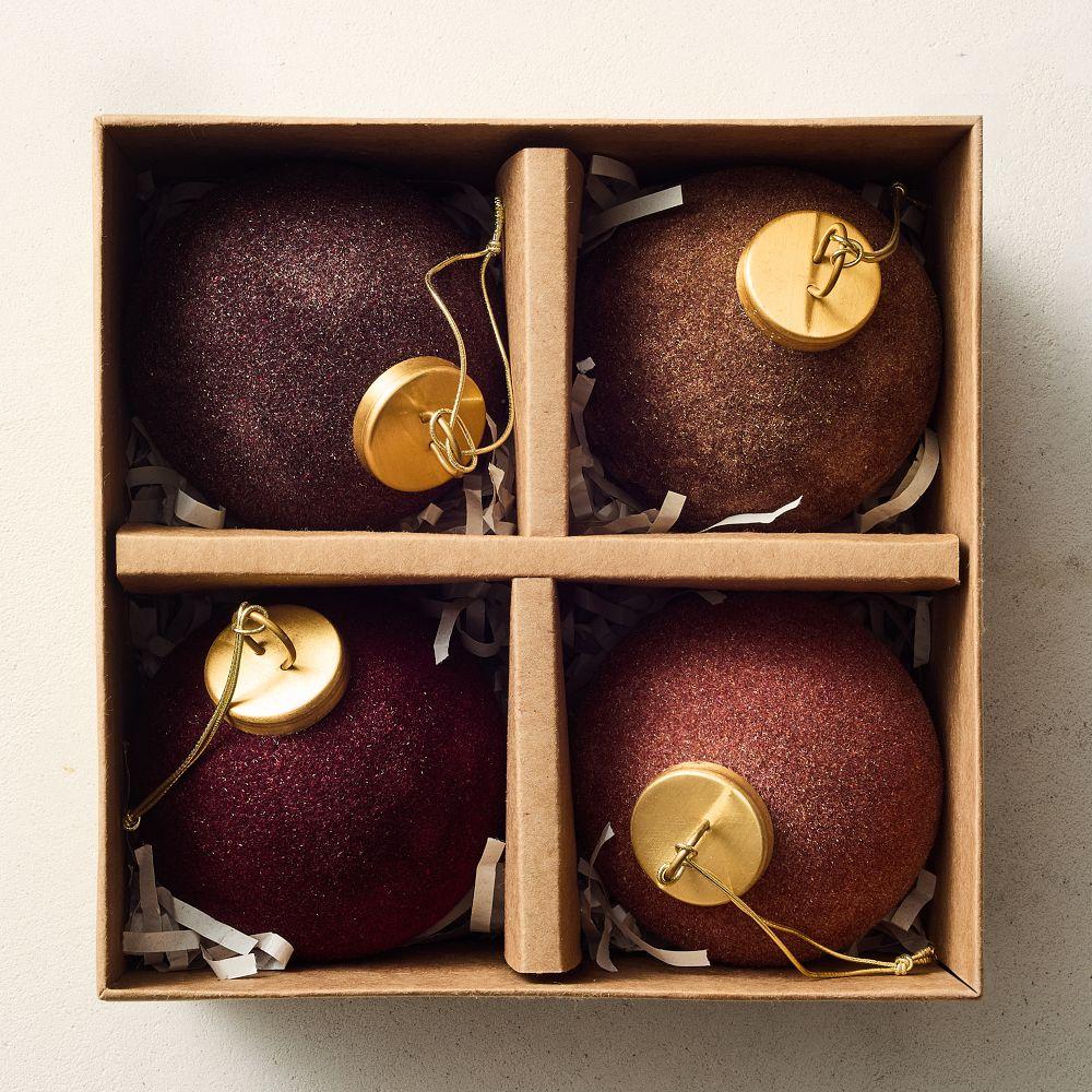 Flocked Ball Baubles (Set of 4) – Warm Tones