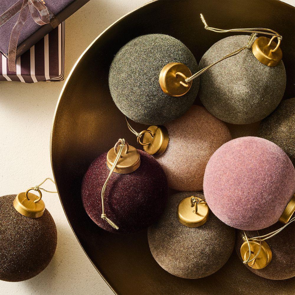 Medium Flocked Ball Baubles (Set of 9) – Warm Tones