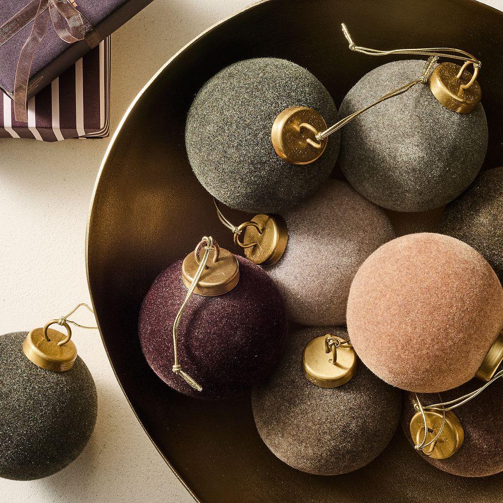 Flocked Ball Ornaments (Set of 9) – Cool Tones