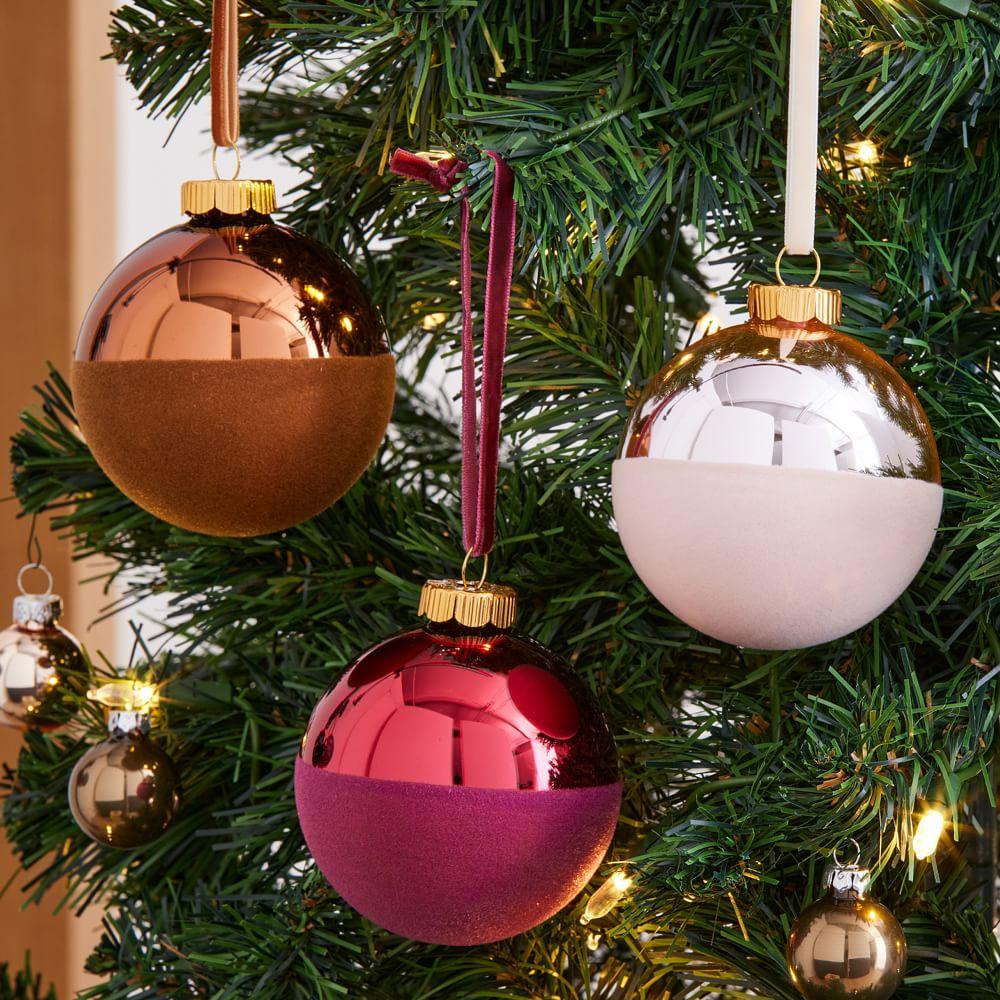 Flocked Tonal Glass Ball Baubles (Set of 3)