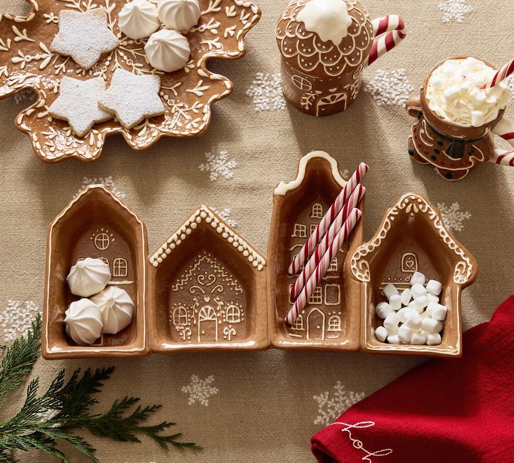 Pottery Barn Gingerbread Stoneware Multi Condiment Server