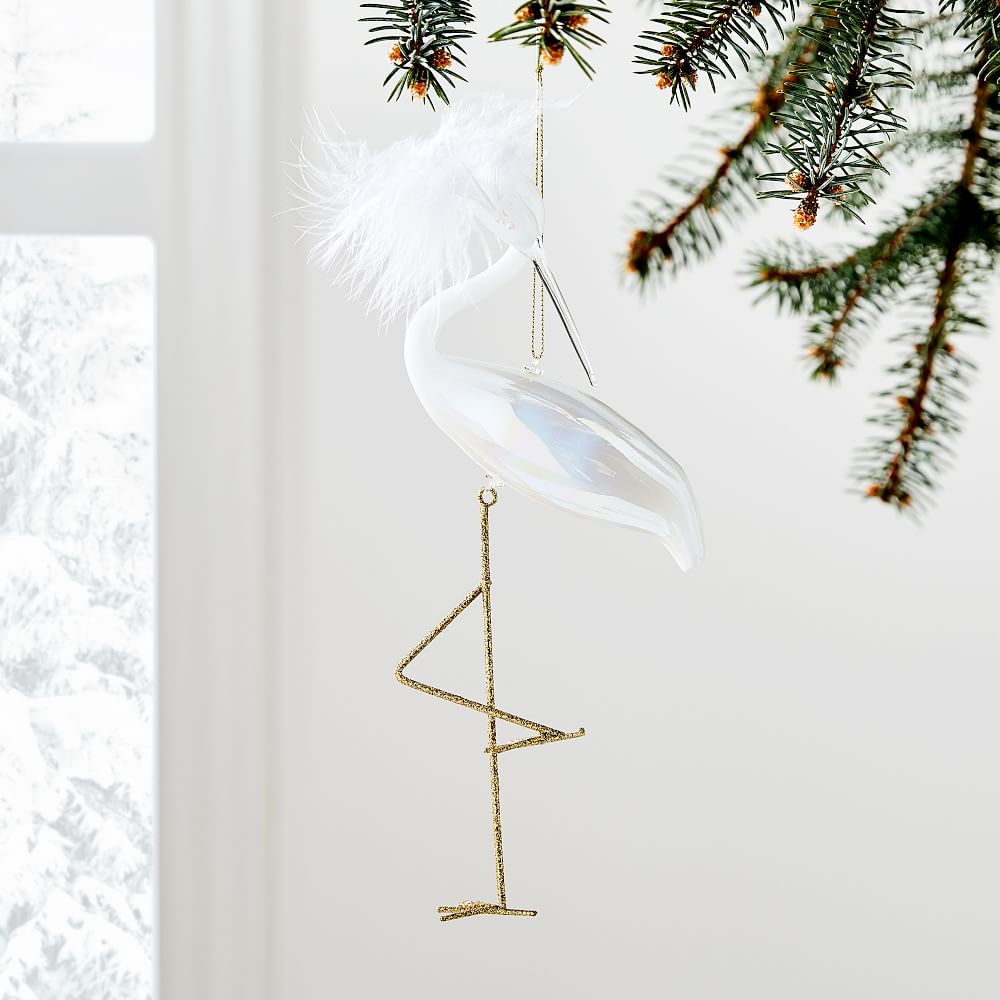 Glass Feathered Crane Bauble