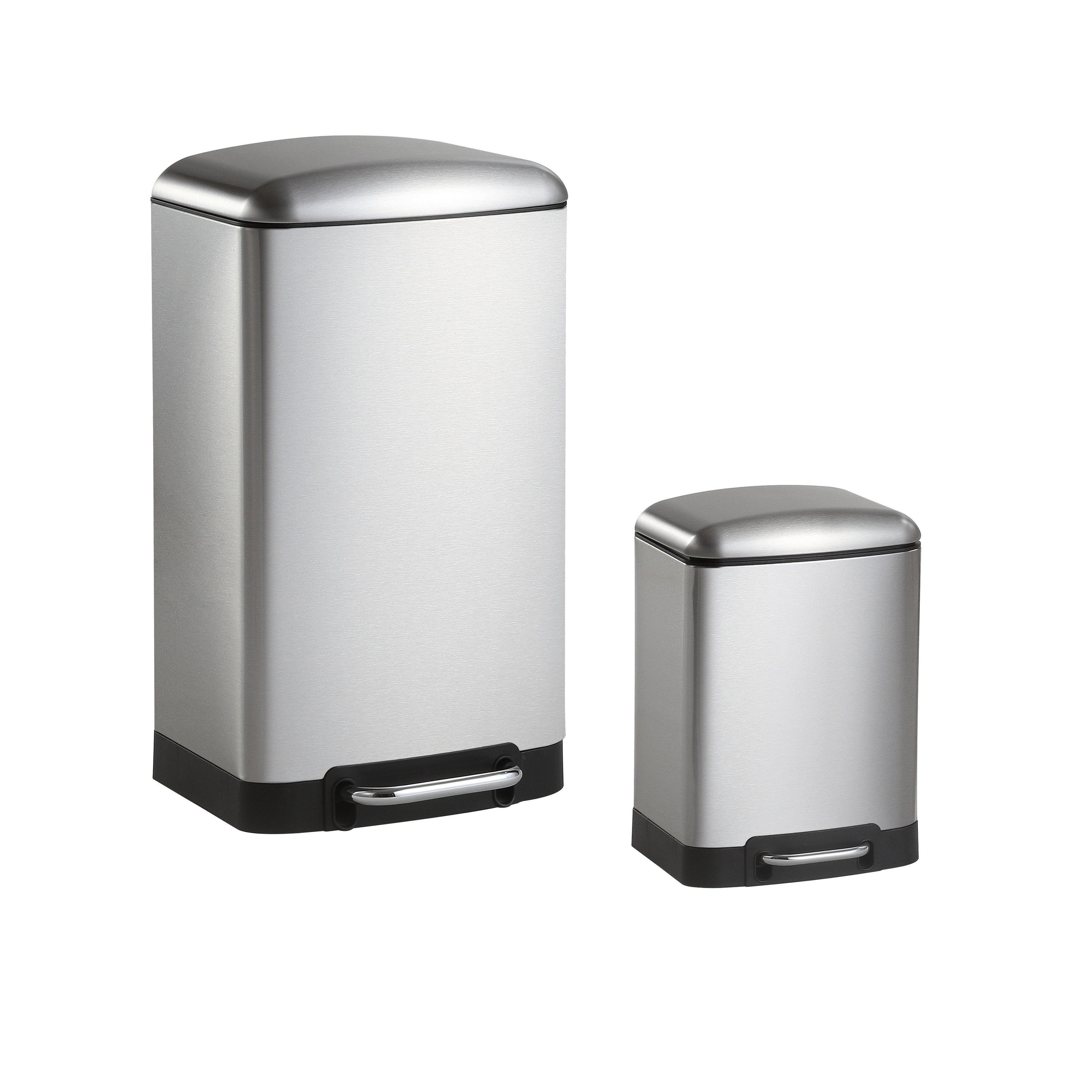 Happimess Ashley Rectangular 8 Gallon Trash Can With Soft Close Lid With Free Mini Trash Can Stainless Steel