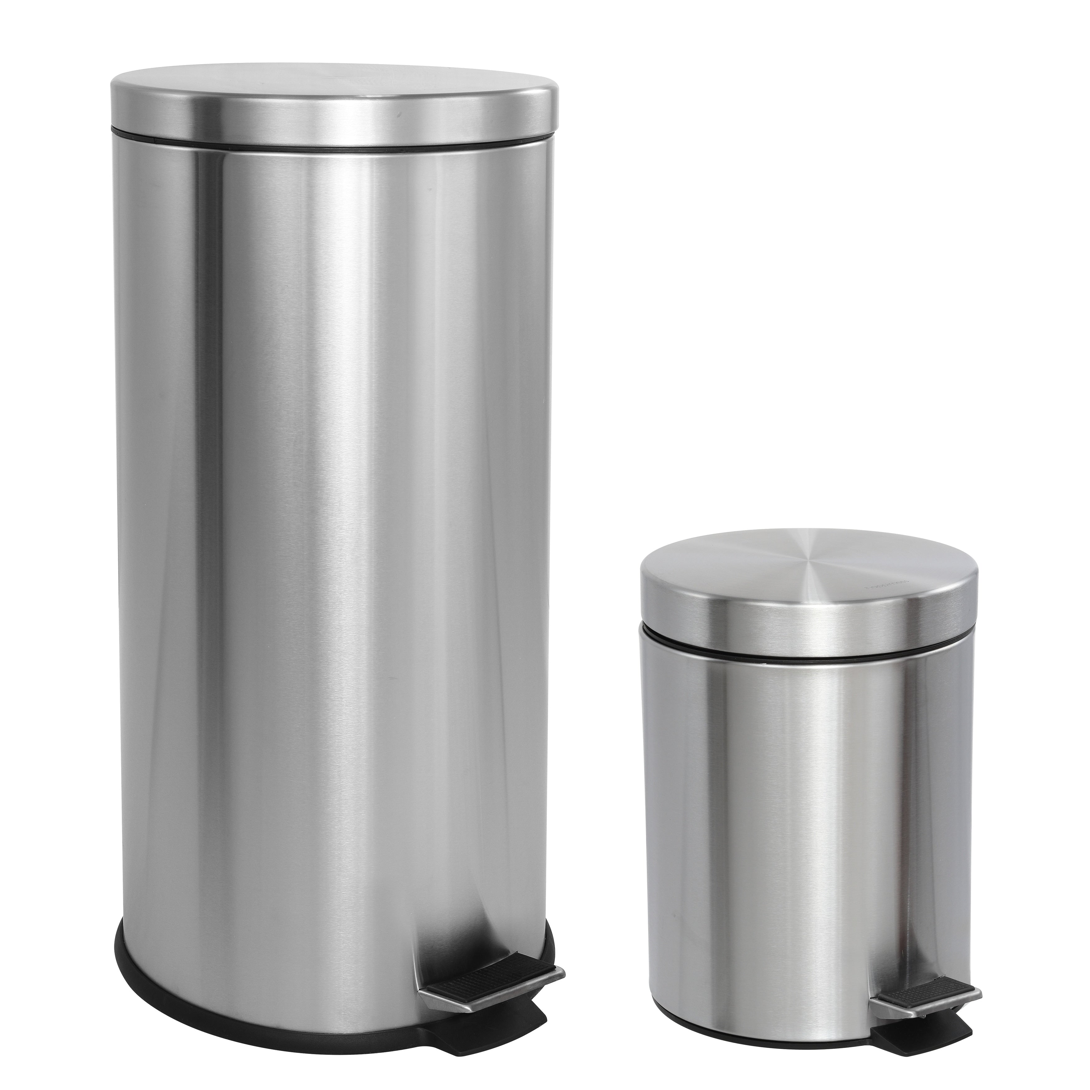 Happimess Oscar 8 Gallon Step Open Trash Can With Free Mini Trash Can Stainless Steel