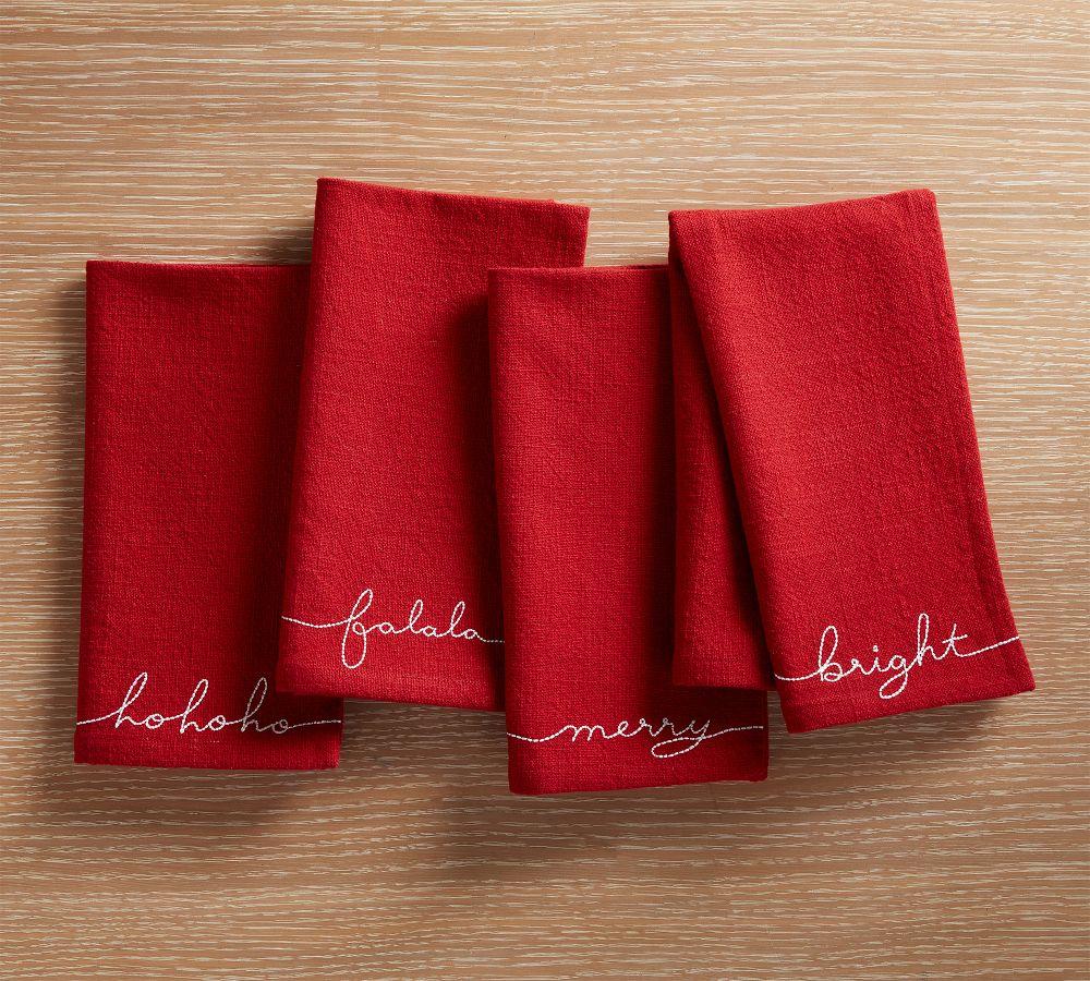 Pottery Barn Holiday Sentiment Organic Cotton Napkins – Set of 4