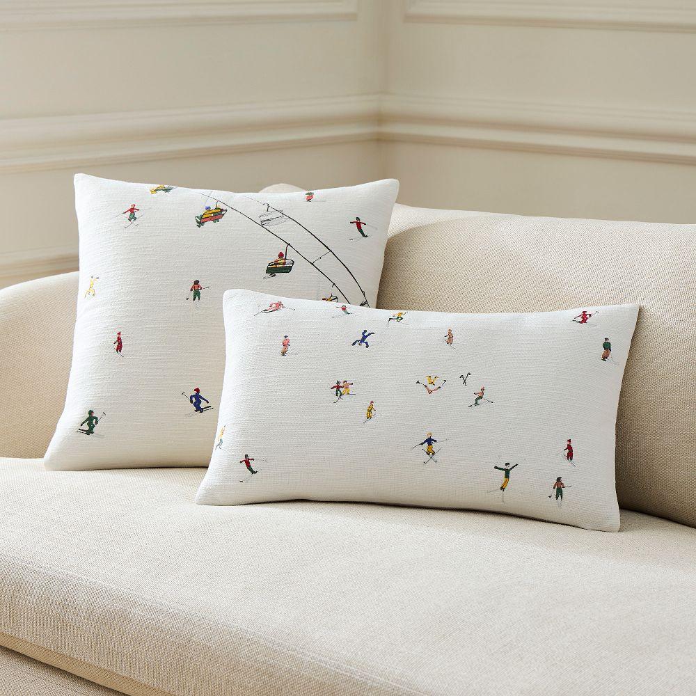 Embroidered Skier Cushion Cover